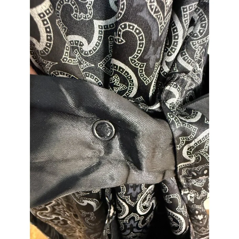 Vintage 1960s Men’s Black Medallion Print Robe Smoking Jacket, Sears Size Medium
